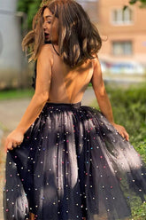 A-Line Beaded Tulle Homecoming Dress with Flowers